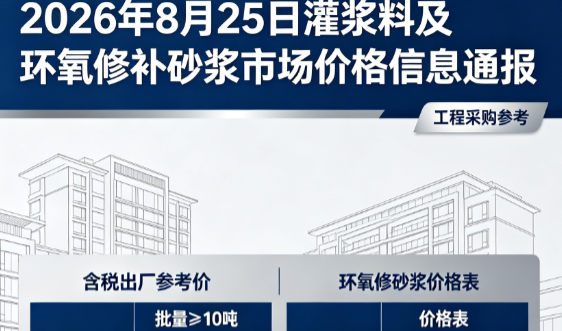 长宁2026年8月25日灌浆料及环氧修补砂浆市场价格信息通报